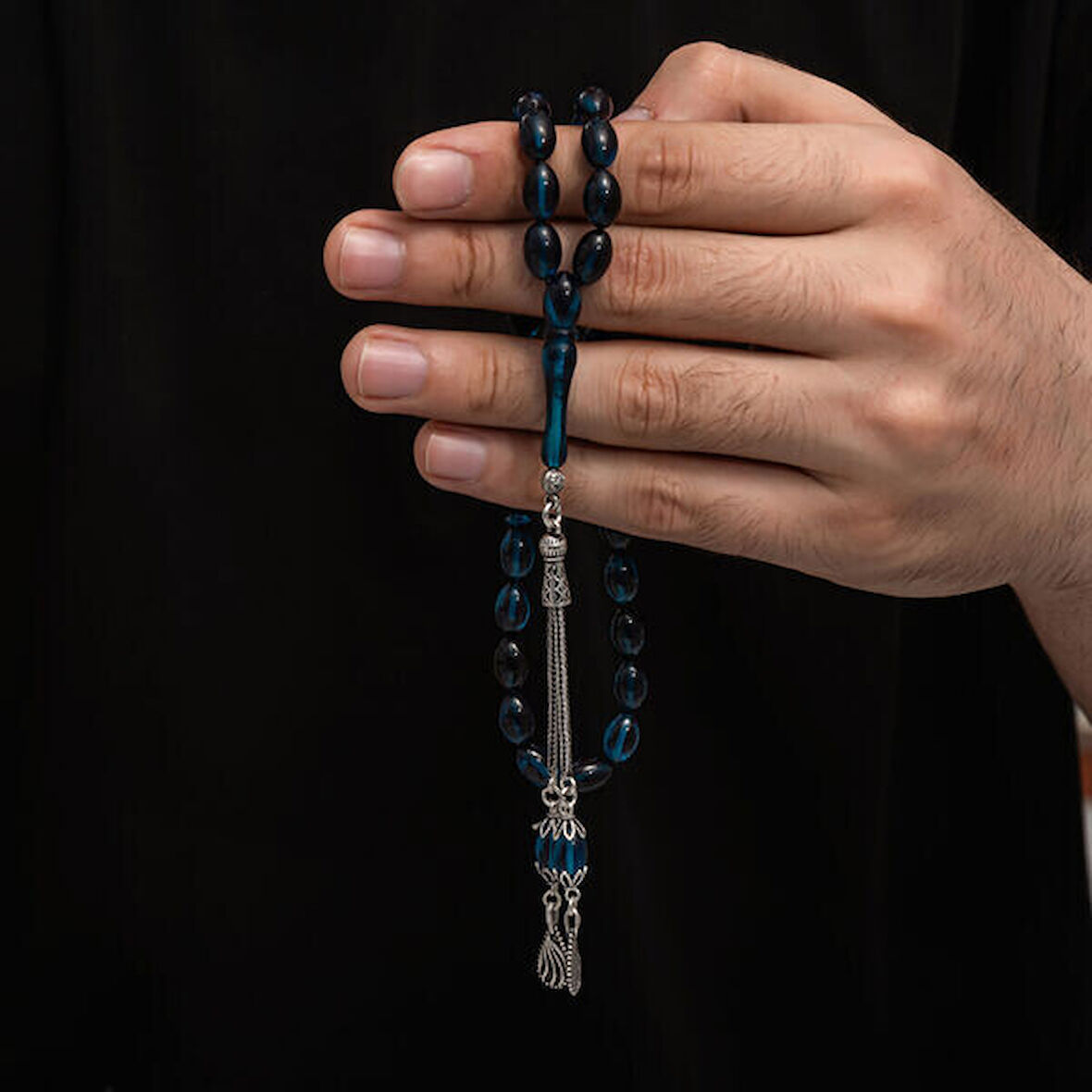 Sıkma Kehribar 925 Ayar Gümüş Tesbih