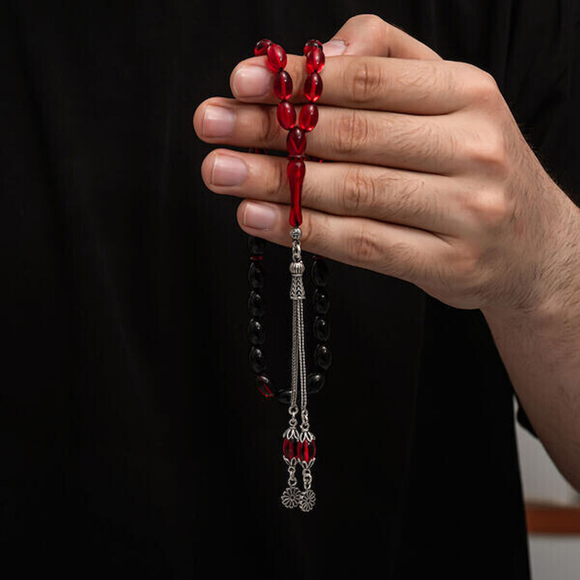 Sıkma Kehribar 925 Ayar Gümüş Tesbih