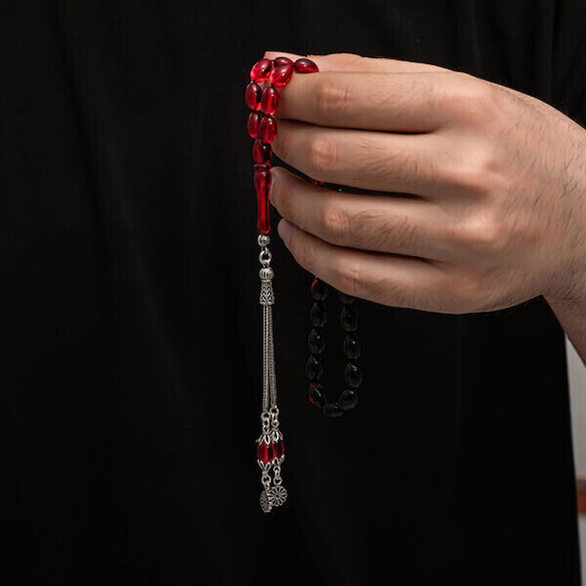 Sıkma Kehribar 925 Ayar Gümüş Tesbih