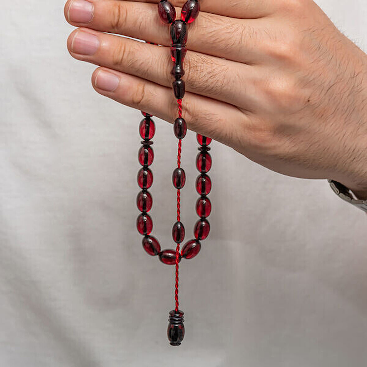 Sıkma Kehribar 925 Ayar Gümüş Tesbih