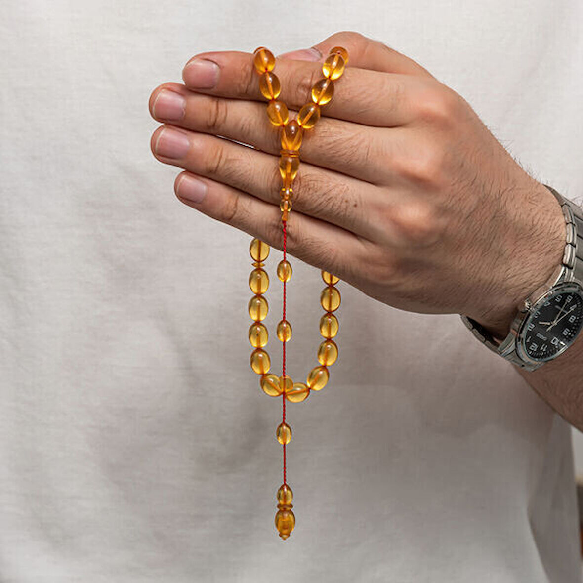 Sıkma Kehribar 925 Ayar Gümüş Tesbih