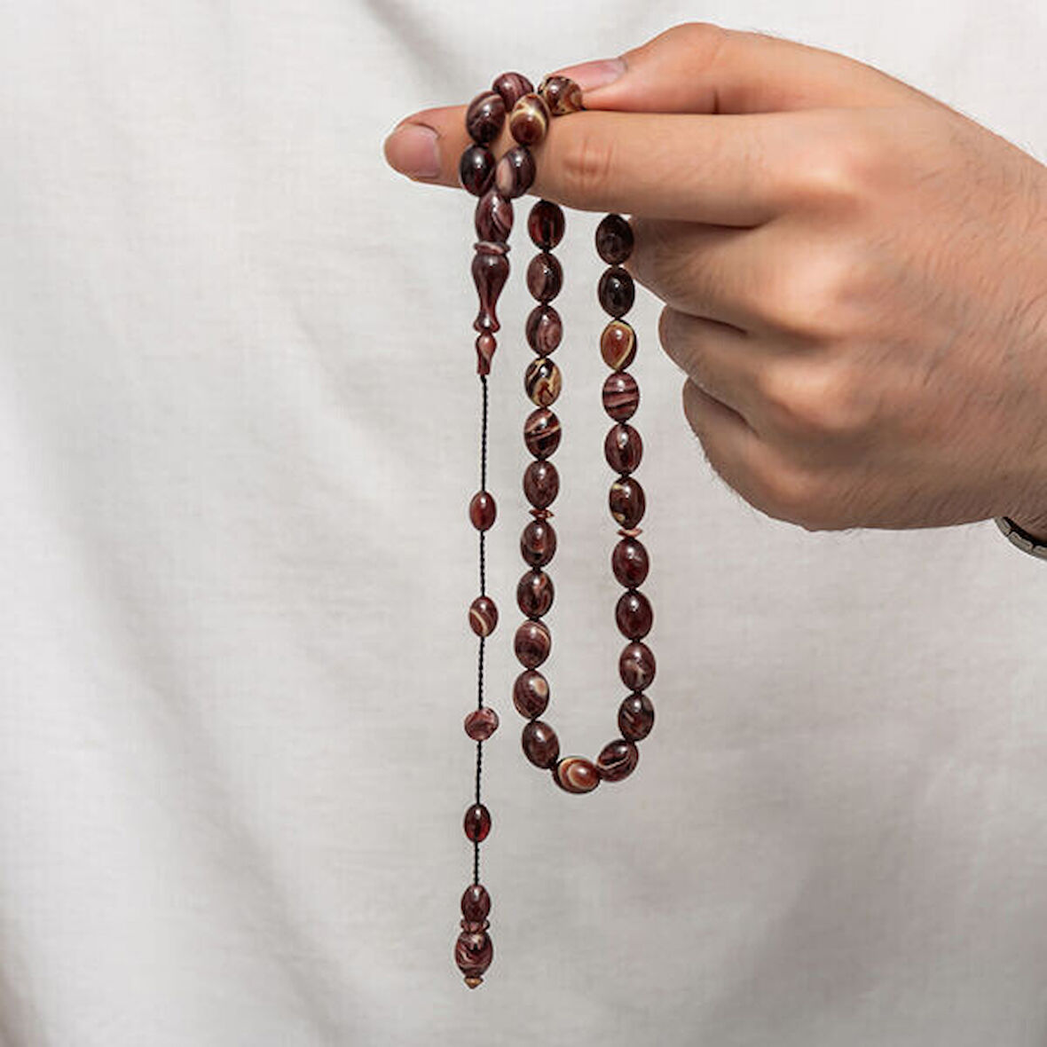 Sıkma Kehribar 925 Ayar Gümüş Tesbih