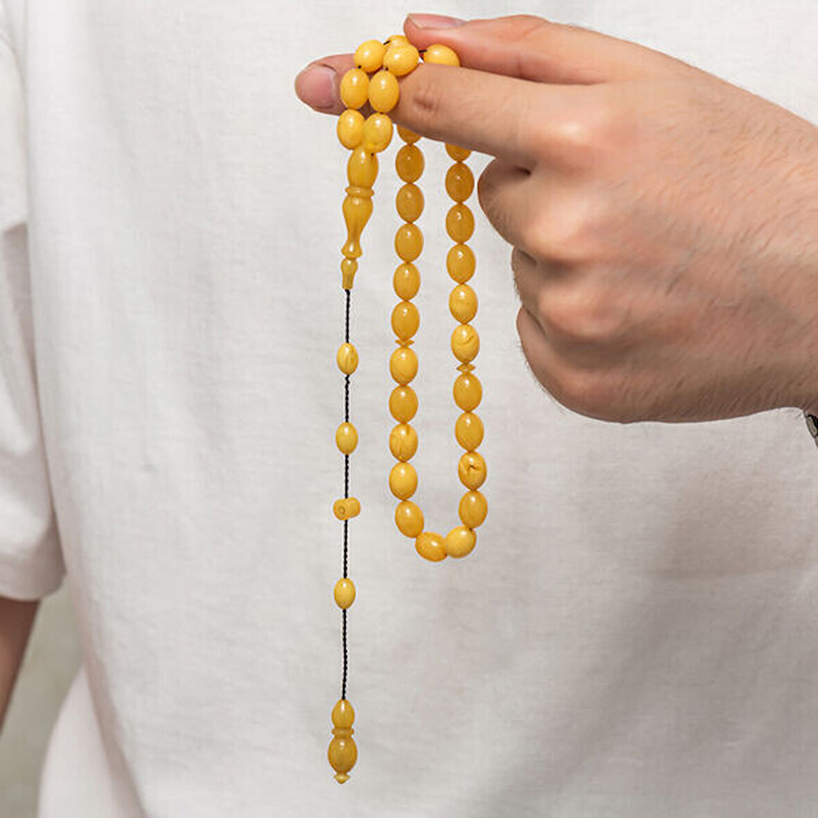 Sıkma Kehribar 925 Ayar Gümüş Tesbih