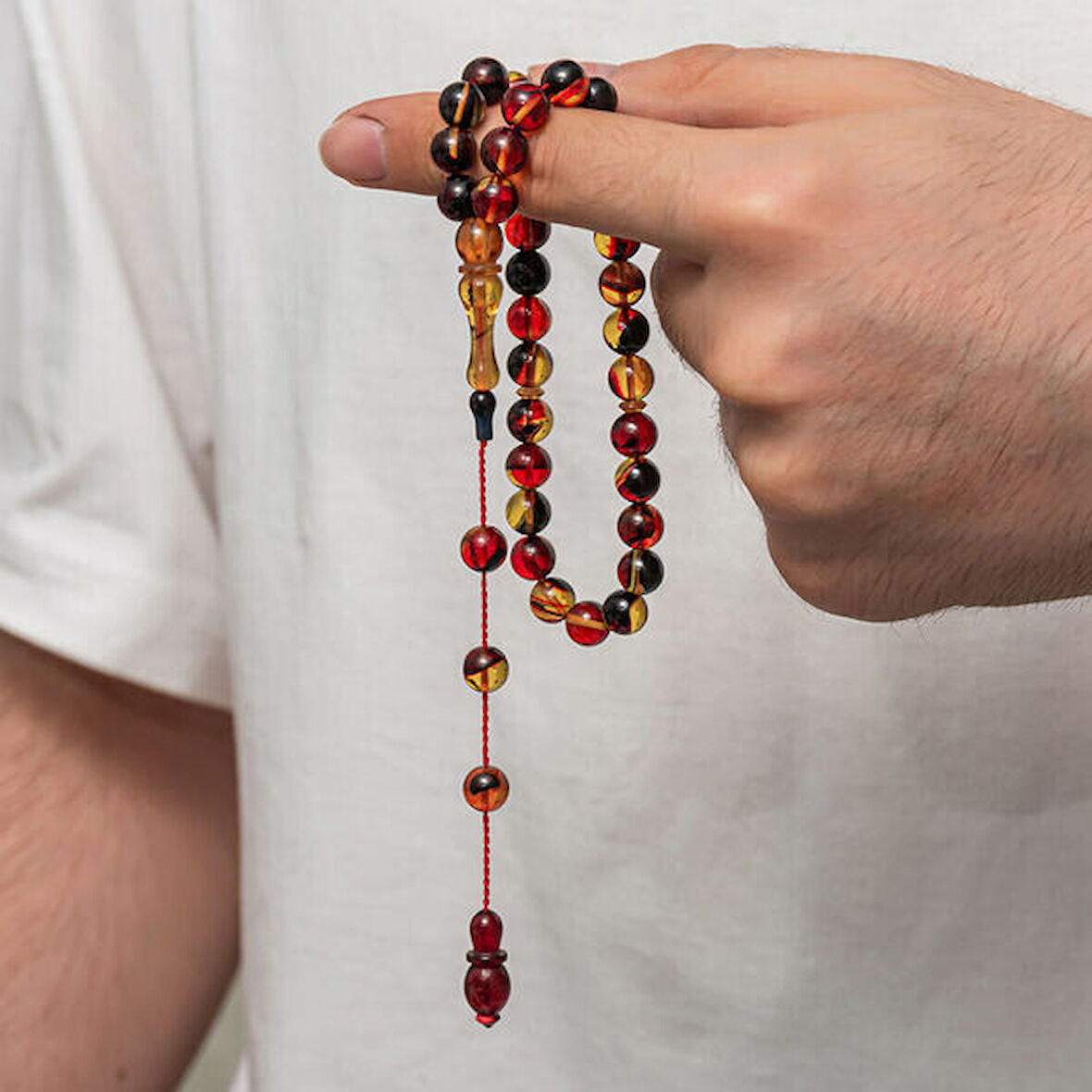 Sıkma Kehribar 925 Ayar Gümüş Tesbih