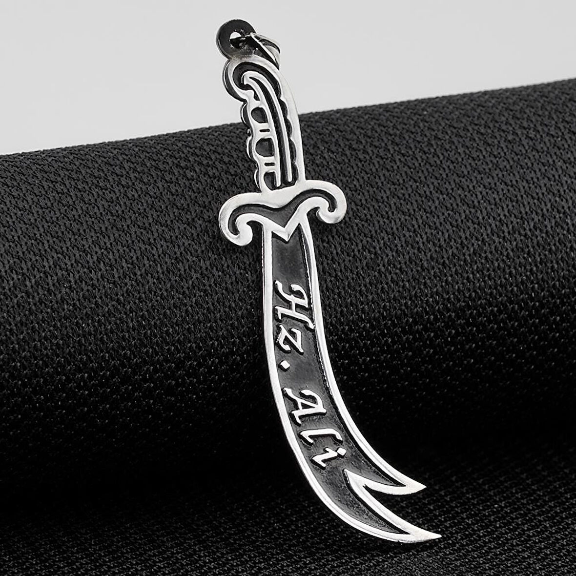 Hz Ali Yazılı Zulfikar Büyük Boy 925 Ayar Gümüş Erkek Kolye Ucu