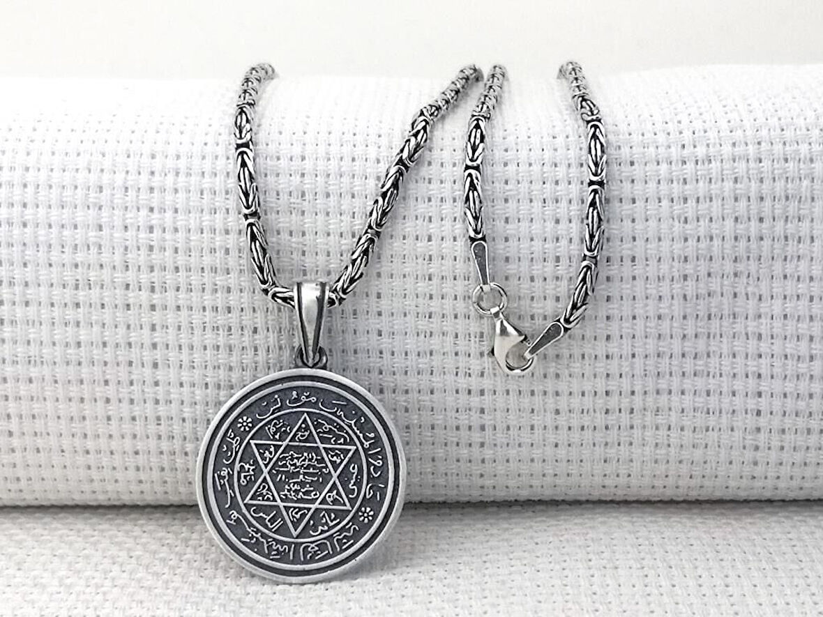 Hz Süleyman Mührü Kral Zincirli 925 Ayar Gümüş Erkek Kolye