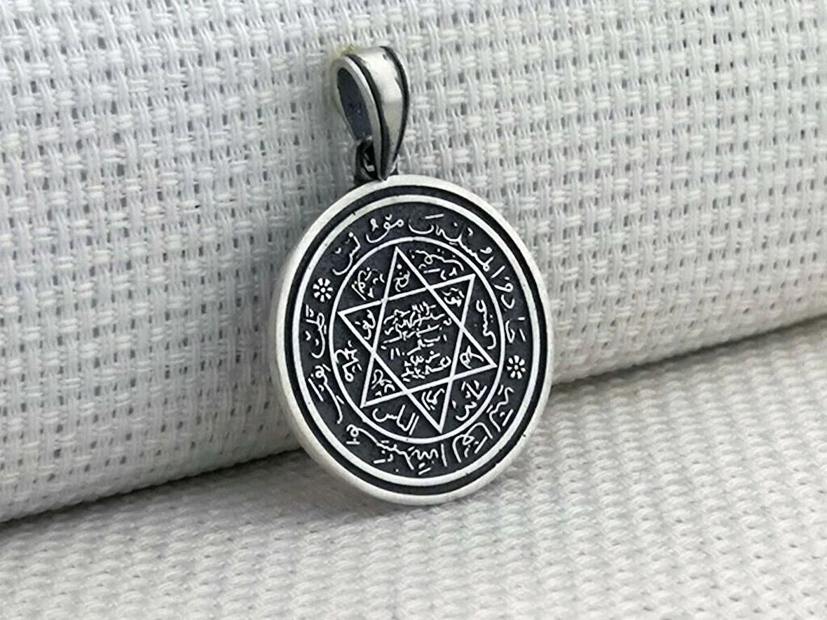 Hz Süleyman Mührü Yuvarlak 925 Ayar Gümüş Erkek Kolye Ucu