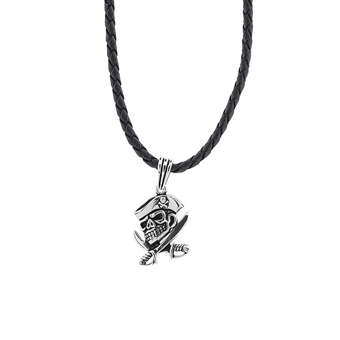 Kuru Kafa Tasarımlı Deri İpli 925 Ayar Gümüş Erkek Kolye