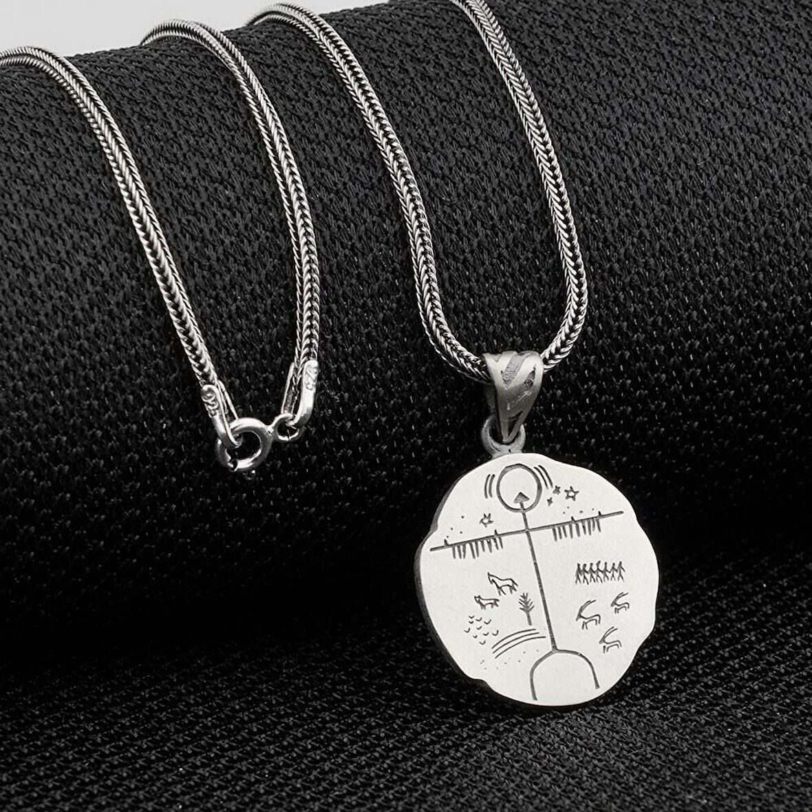 Kam Davulu Tasarımı 925 Ayar Gümüş Erkek Kolye Ucu