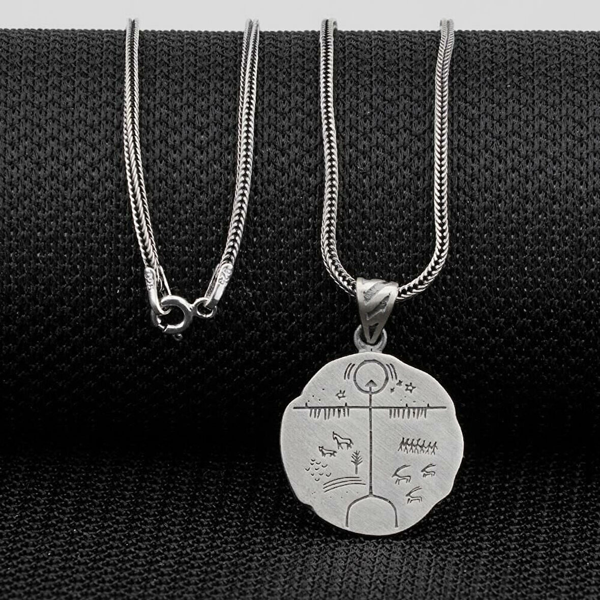 Kam Davulu Tasarımı 925 Ayar Gümüş Erkek Kolye