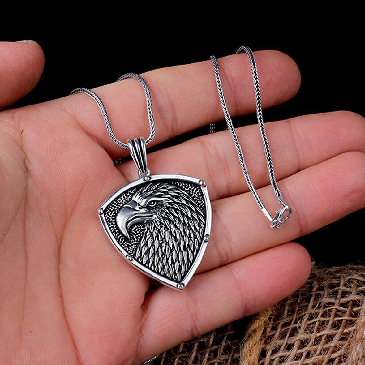 Kartal Motifli 925 Ayar Gümüş Erkek Kolye