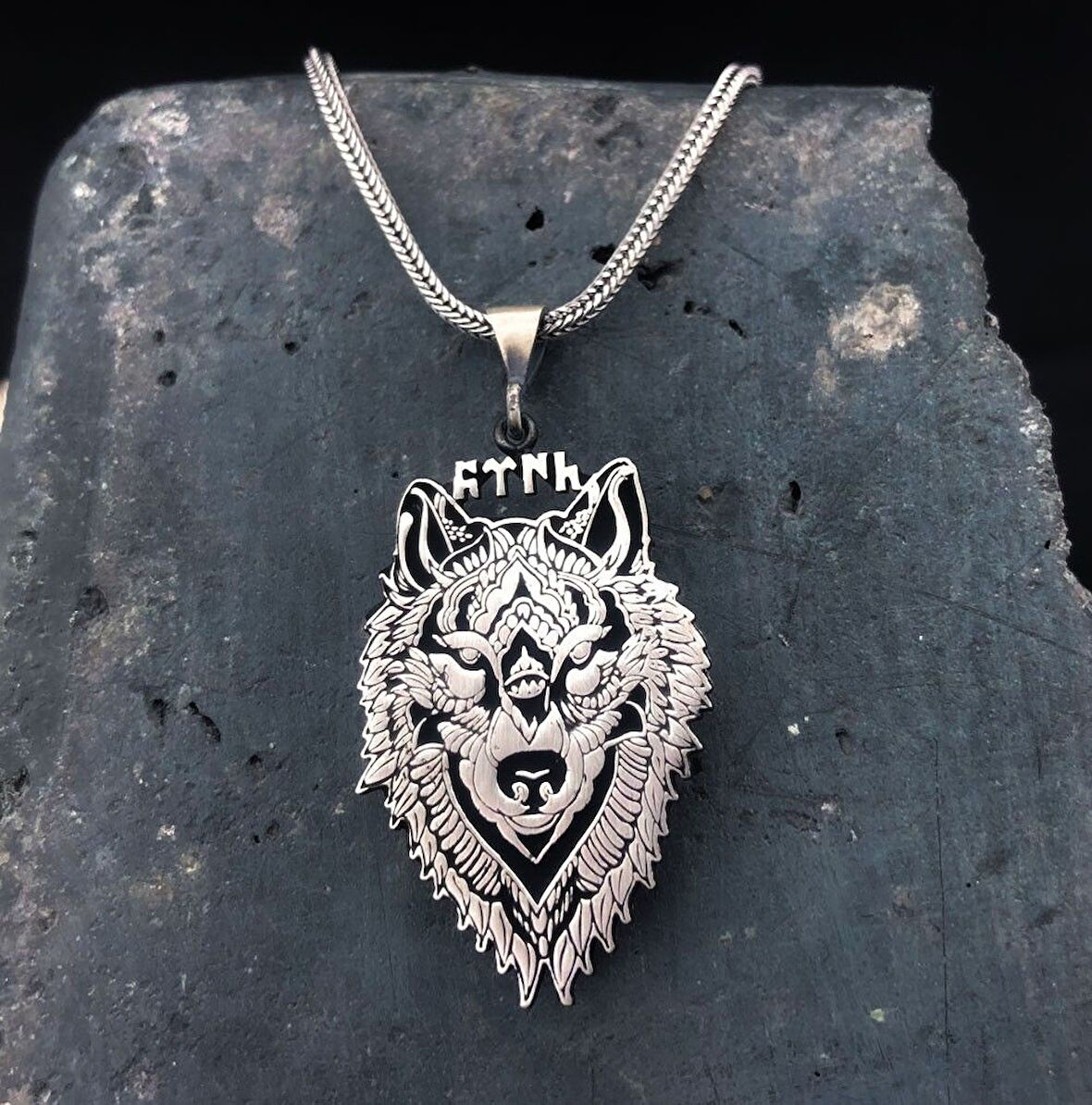 Kurt Kafası Türk Yazılı 925 Ayar Gümüş Erkek Kolye