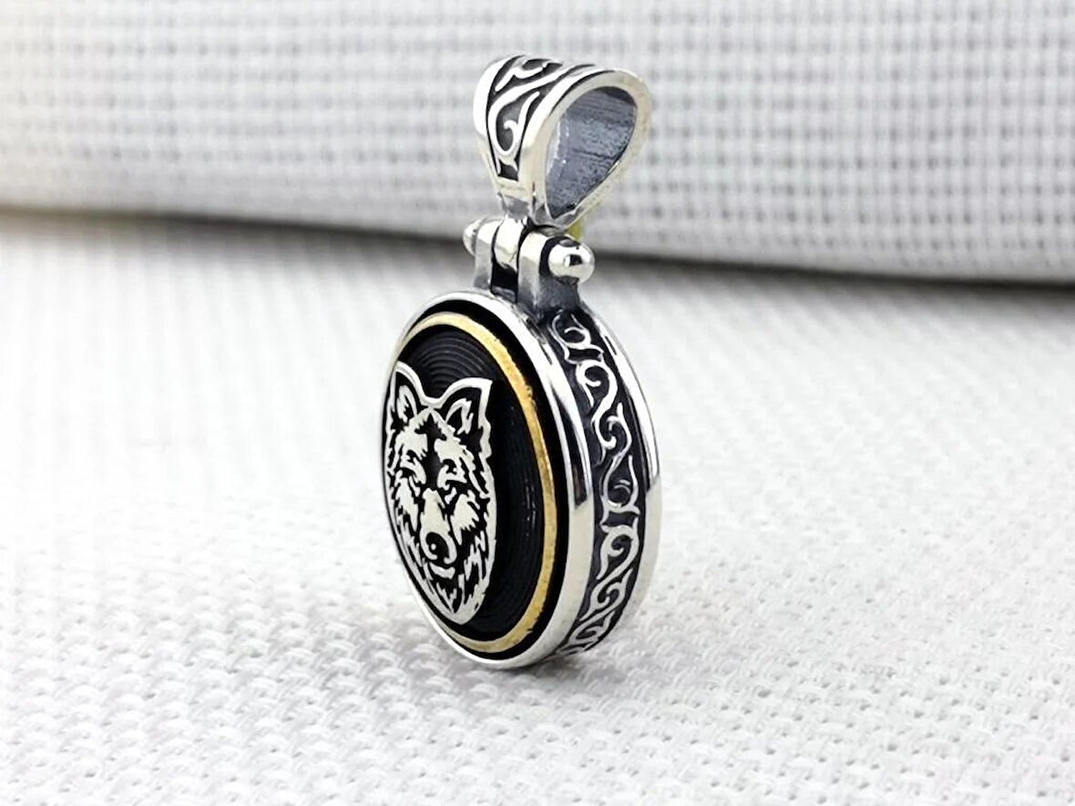 Bozkurt Ortası Dönen Tasarımlı 925 Ayar Gümüş Erkek Kolye Ucu