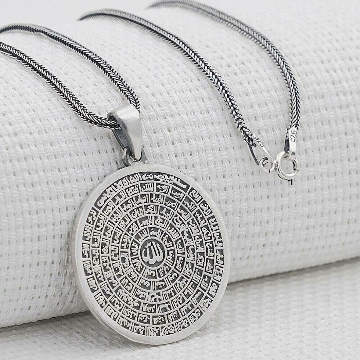 Esmaul Husna Dualı Büyük Boy  925 Ayar Gümüş Erkek Kolye