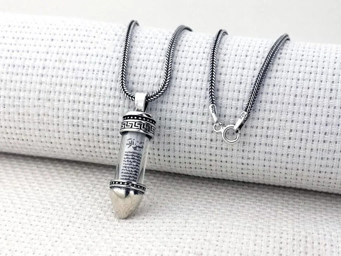 Kurşun Tasarımlı  Kebir Dualı Cevşen 925 Ayar Gümüş Erkek Kolye