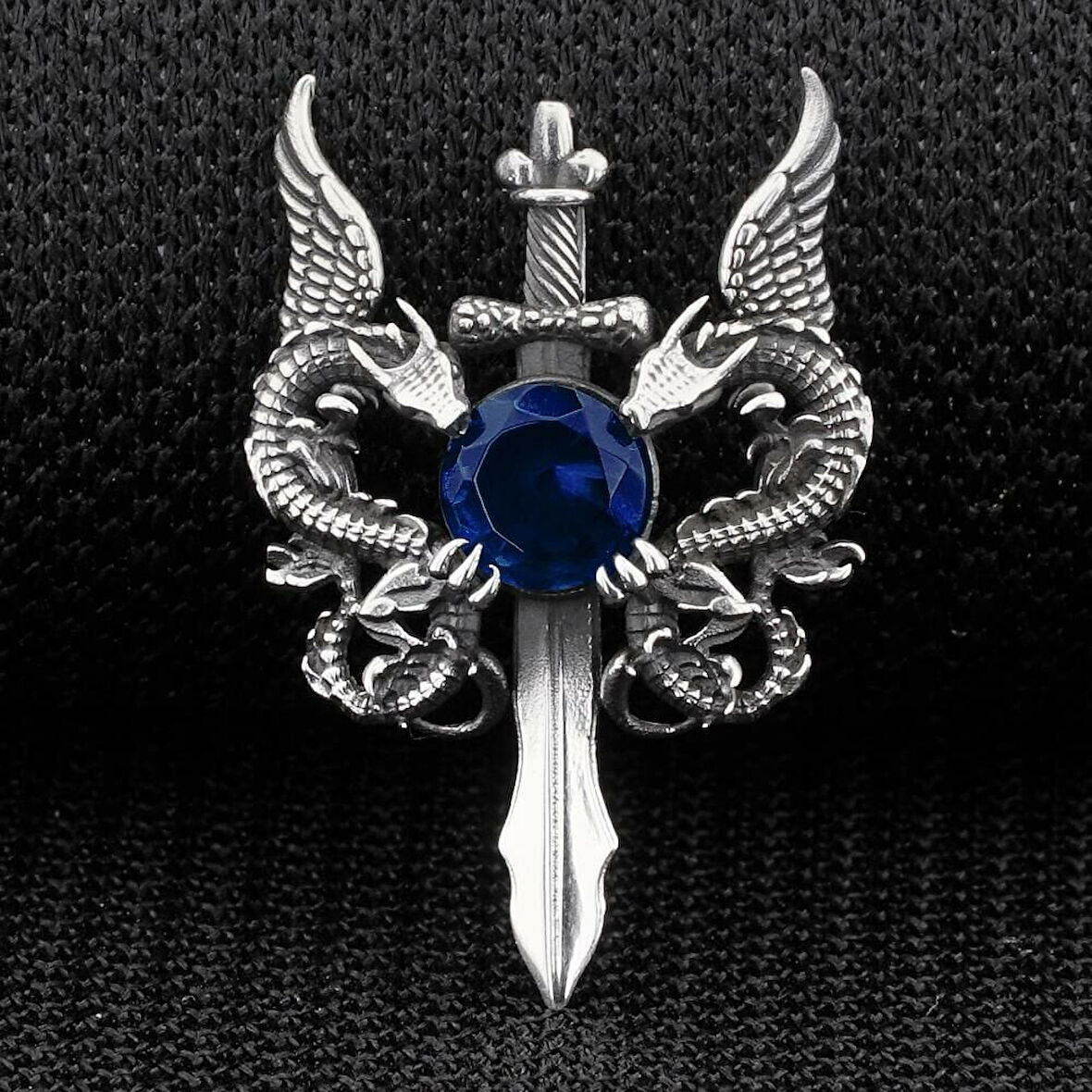 Ejderha Tasarımlı Zirkon Taşlı 925 Ayar Gümüş Erkek Kolye Ucu