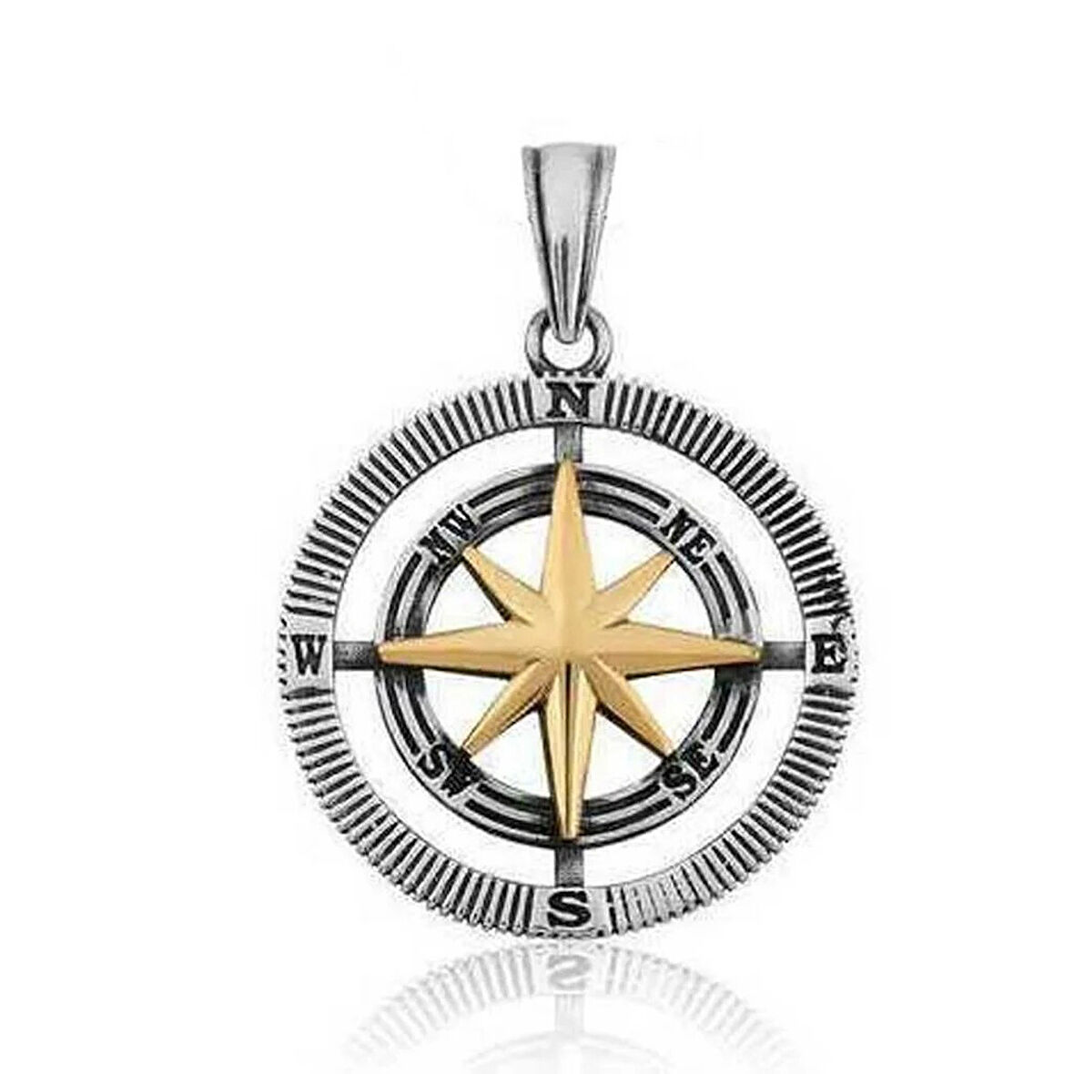 Çift Taraflı Pusula  925 Ayar Gümüş Erkek Kolye Ucu