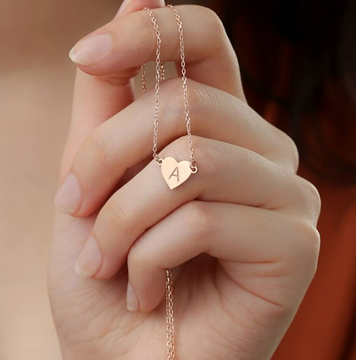 Kalp Harf Yazılı 14 Ayar Altın Kolye