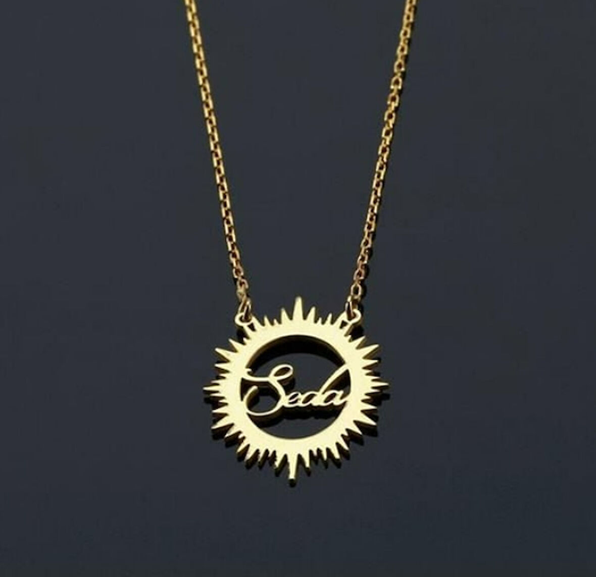 Güneş İsim Yazılı 14 Ayar Altın Kolye