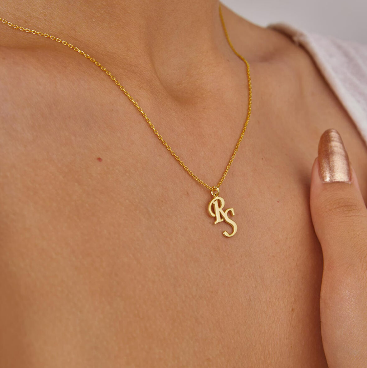 Çift Sevgili Harfler 14 Ayar Altın Kolye