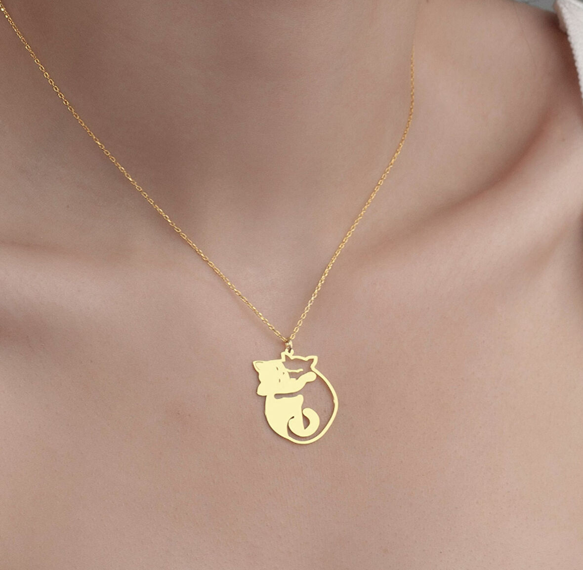 Kedi 14 Ayar Altın Kolye