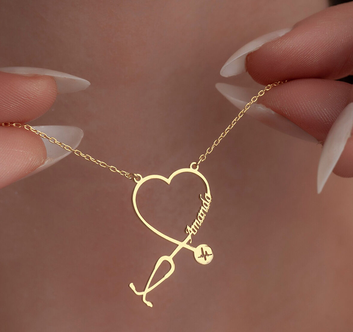 Steteskop İsim Yazılı 14 Ayar Altın Kolye