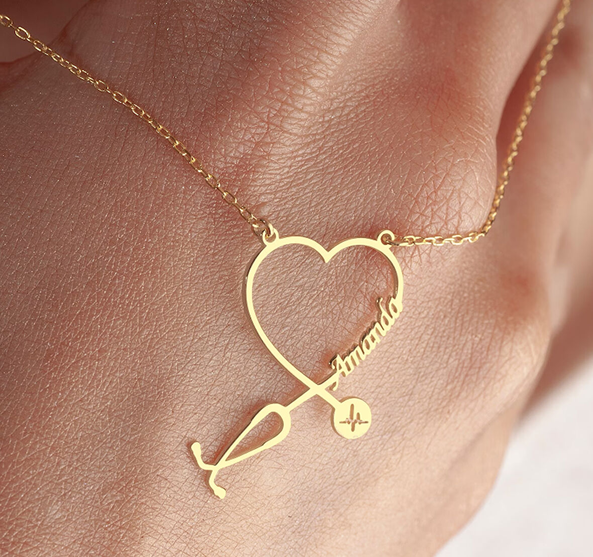 Steteskop İsim Yazılı 14 Ayar Altın Kolye