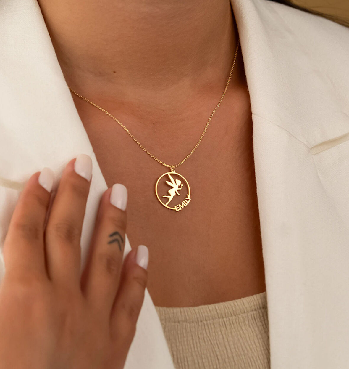 Peri İsim Yazılı 14 Ayar Altın Kolye