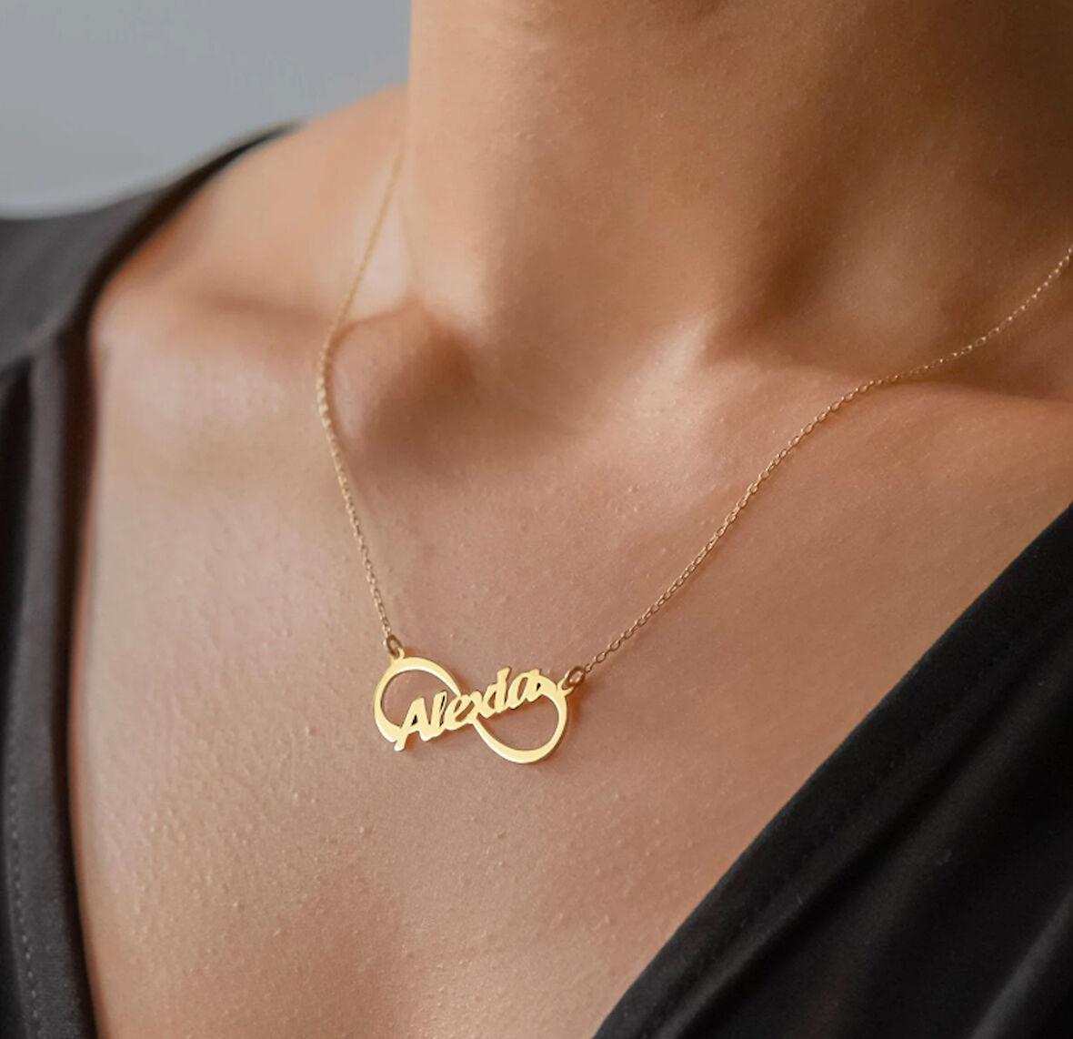 İsim Yazılı Sonsuzluk Moldel 14 Ayar Altın Kolye