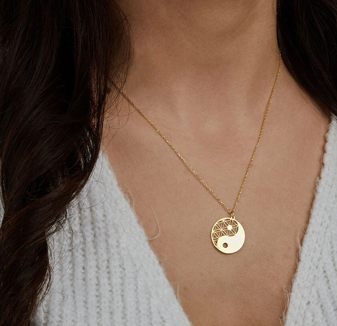 Yin Yang 14 Ayar Altın Kolye