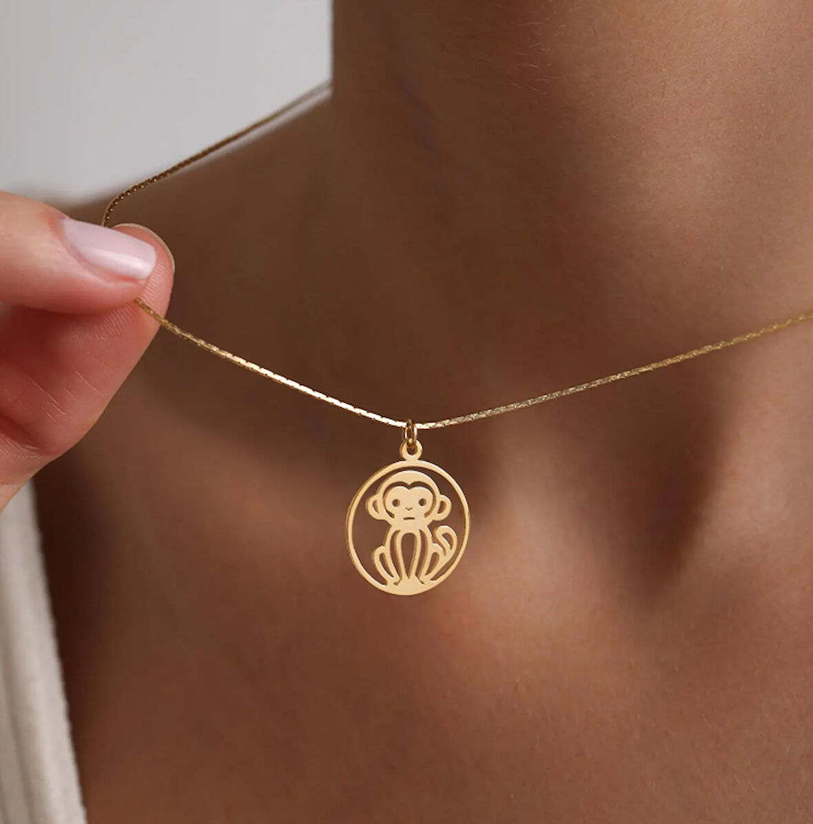 Maymun 14 Ayar Altın Kolye