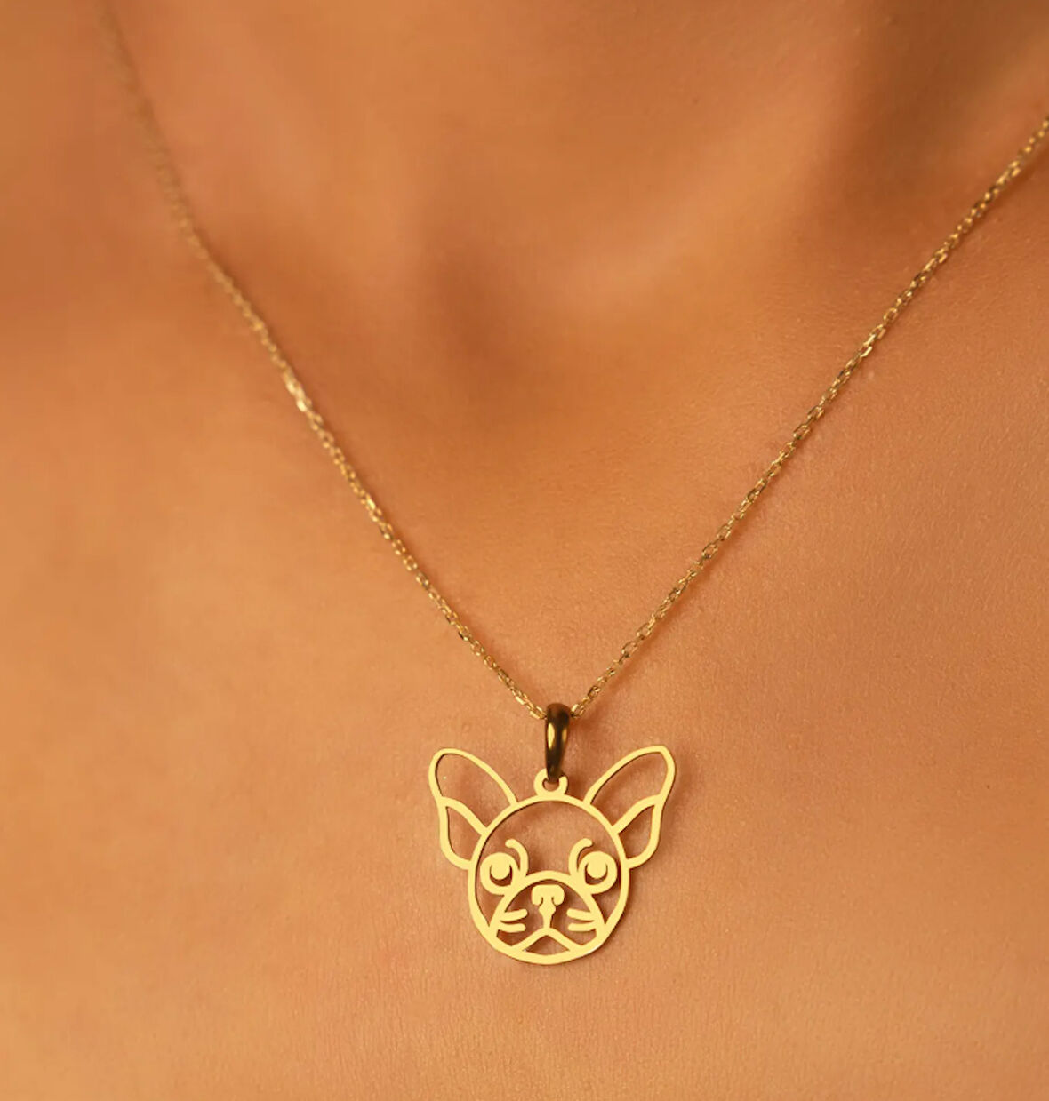 Fransız Bulldog 14 Ayar Altın Kolye
