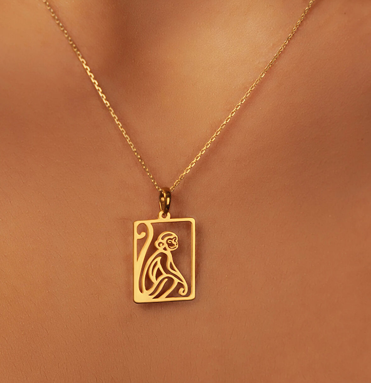 Maymun 14 Ayar Altın Kolye