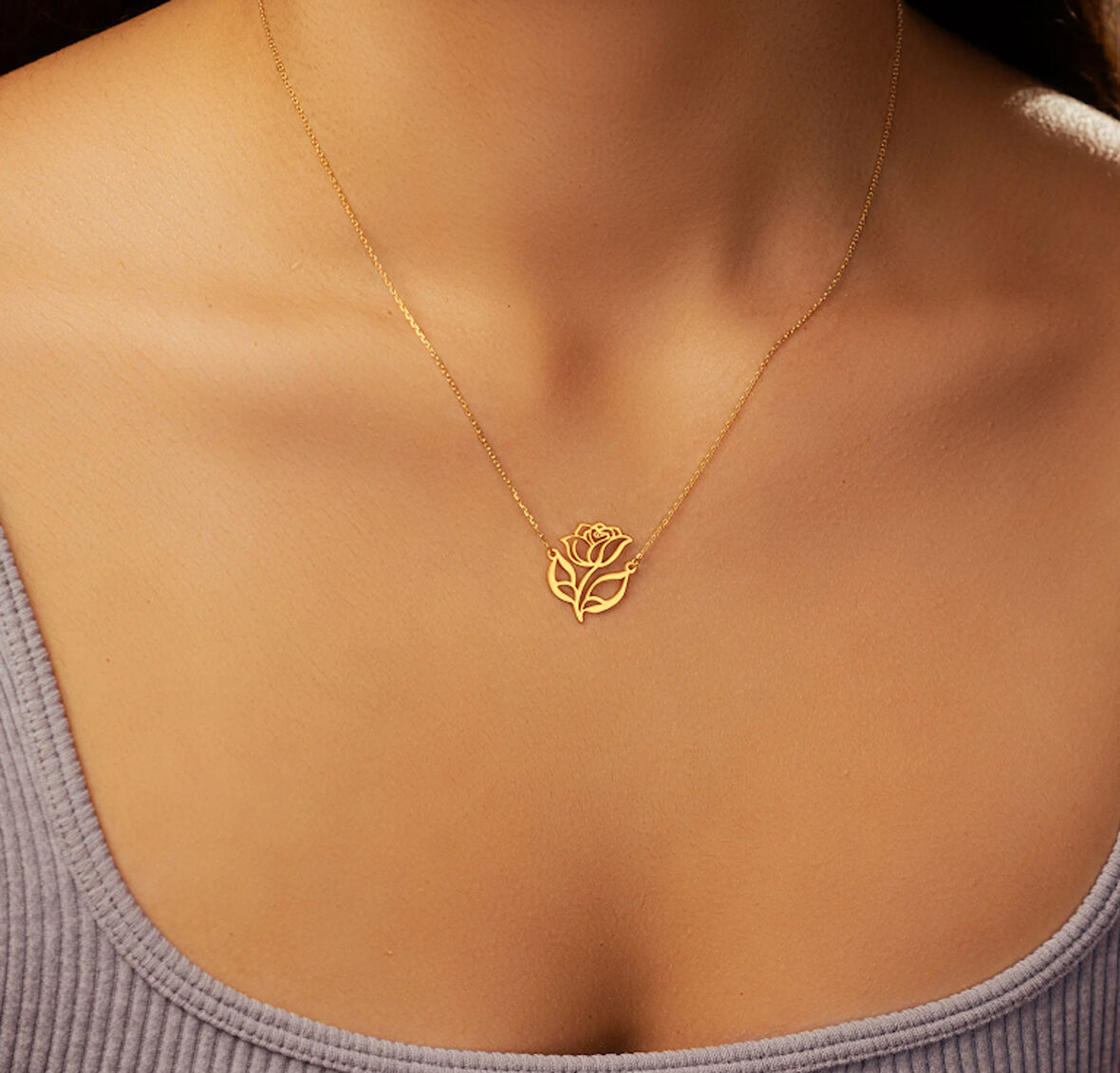 Gül 14 Ayar Altın Kolye