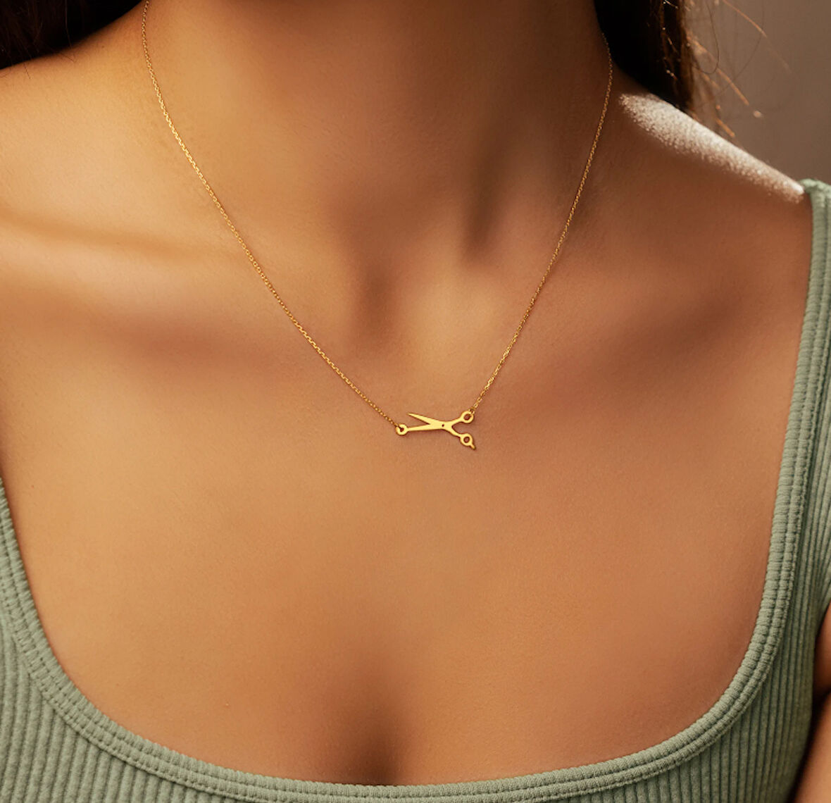 Kuaför Makası 14 Ayar Altın Kolye