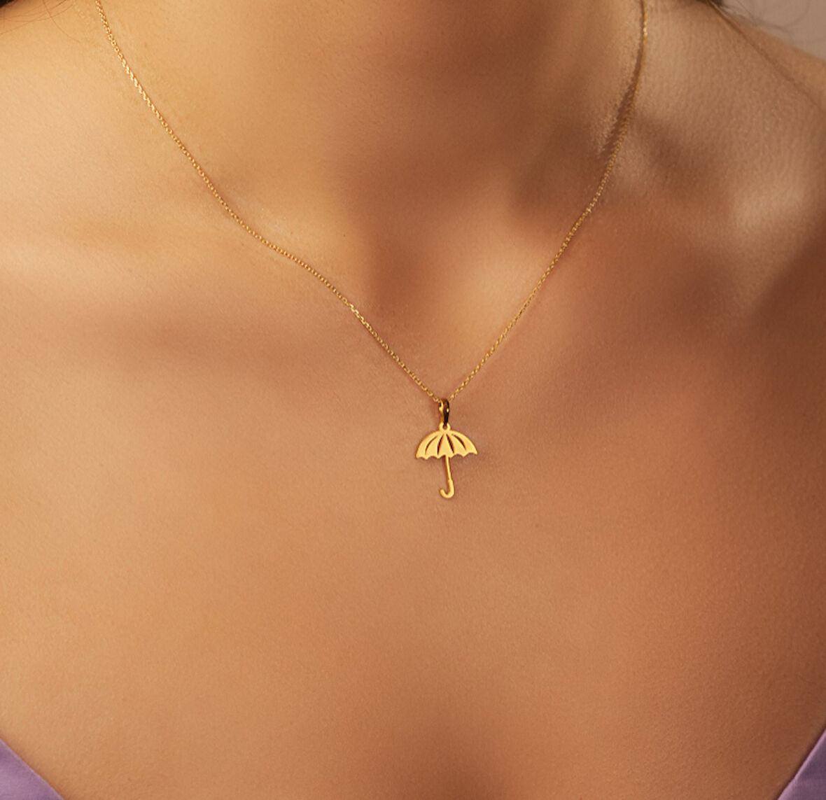 Şemsiye 14 Ayar Altın Kolye