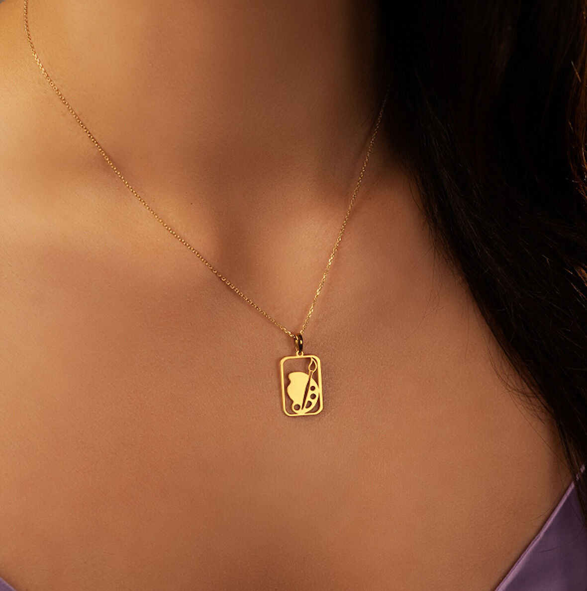 Ressam Paleti 14 Ayar Altın Kolye