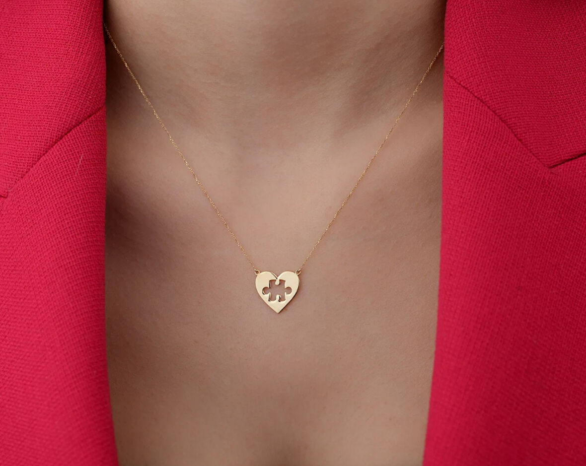 Kalp Puzzle 14 Ayar Altın Kolye