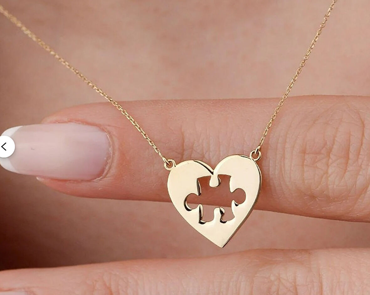 Kalp Puzzle 14 Ayar Altın Kolye
