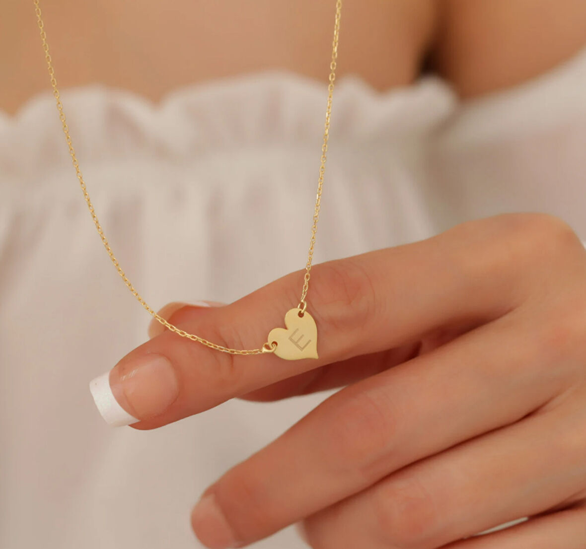 Kalp Harf Yazılı 14 Ayar Altın Kolye