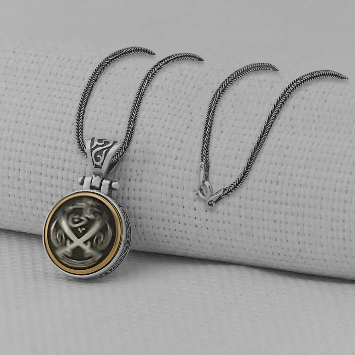 Hz Ali Zulfikar Ortası Dönen 925 Ayar Gümüş Erkek Kolye