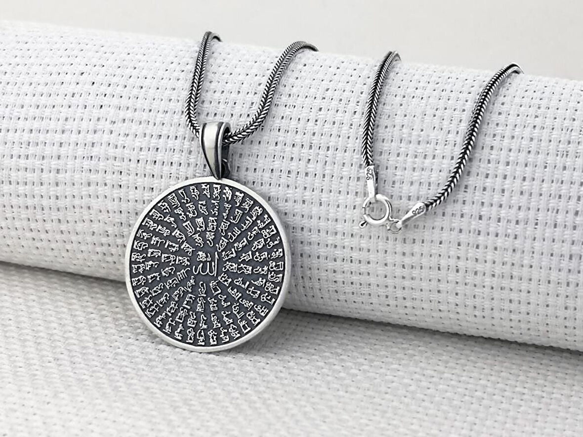 Allahın 99 İsmi Yazılı Esmaul Husna 925 Ayar Gümüş Erkek Kolye