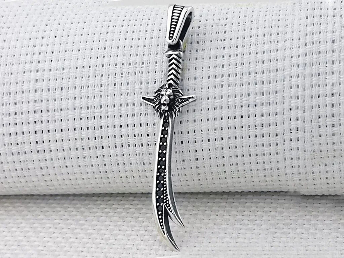 Aslan Tasarımlı Zulfikar  925 Ayar Gümüş Erkek Kolye Ucu