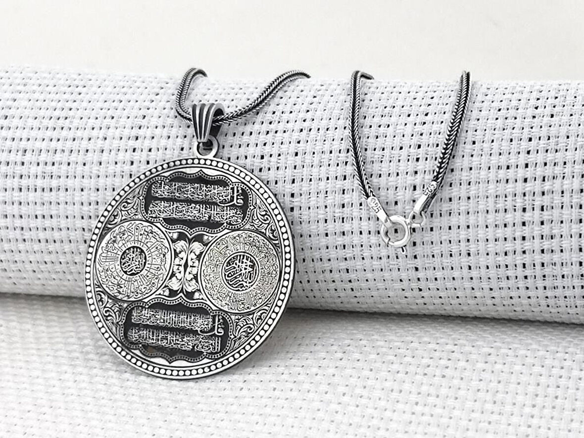 Nas Felak İnşirah Sureleri Koruma duaları Yazılı 925 Ayar Gümüş Erkek Kolye
