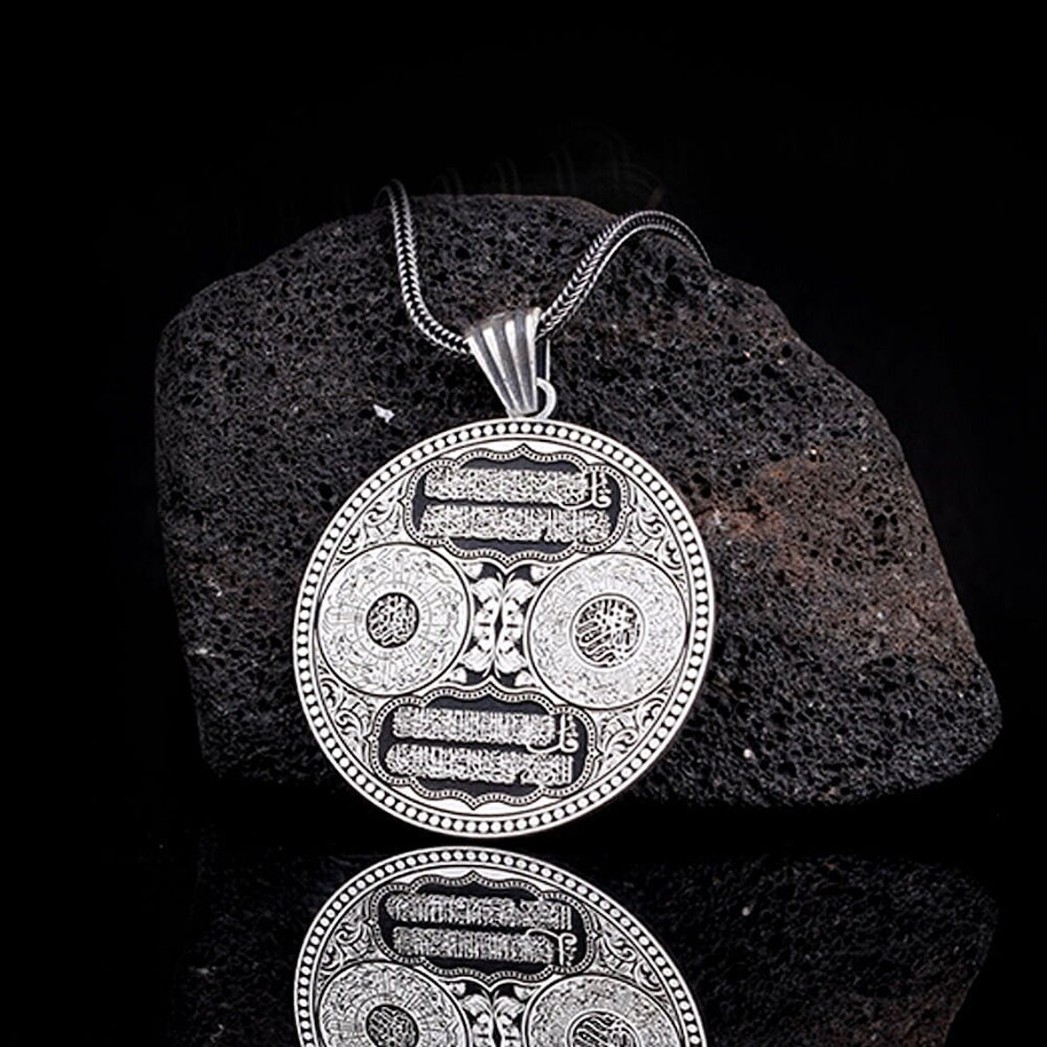 Nas Felak İnşirah Sureleri Koruma duaları Kral Zincirli Yazılı 925 Ayar Gümüş Erkek Kolye