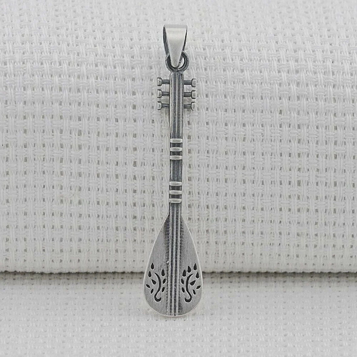 Bağlama Saz Tasarımlı 925 Ayar Gümüş Erkek Kolye  Ucu