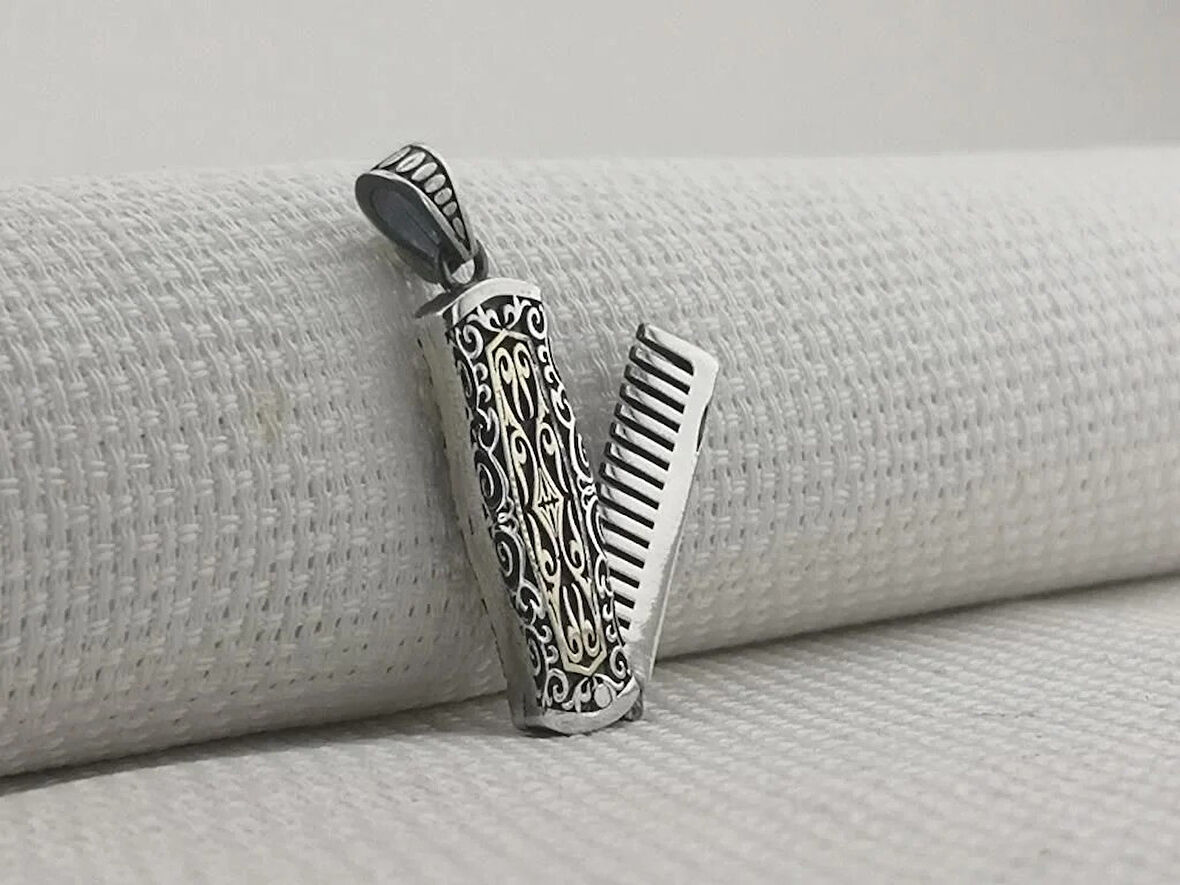 Tasarım Berber Tarağı  925 Ayar Gümüş Erkek Kolye Ucu