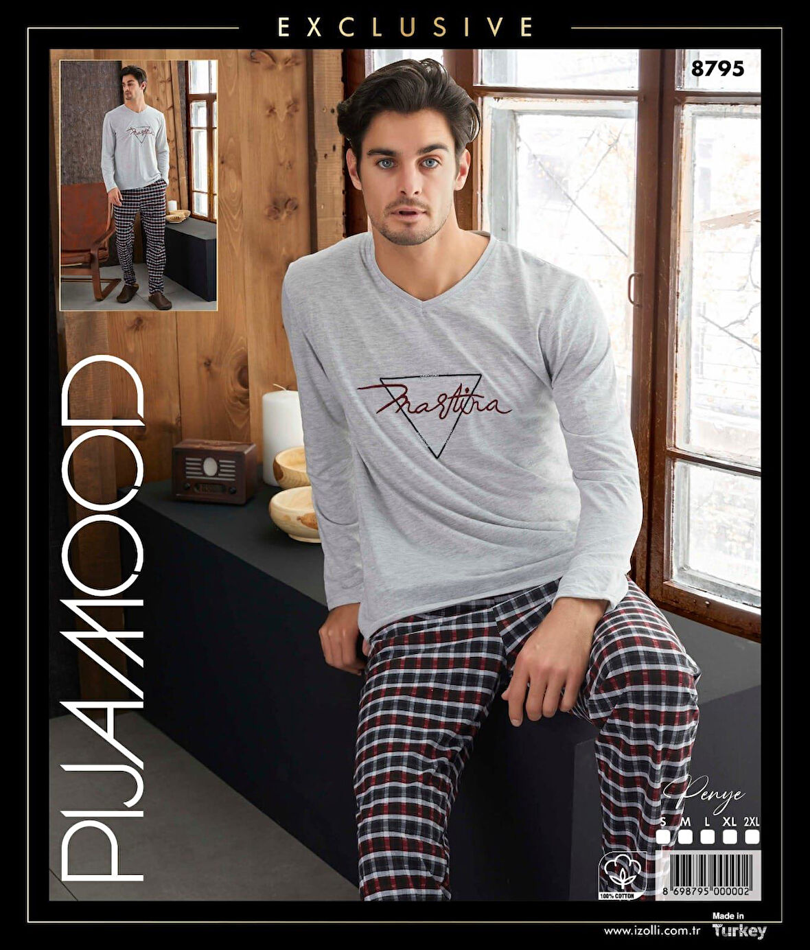 Pijamood 8795 Gri Pamuklu Erkek Pijama Takımı 