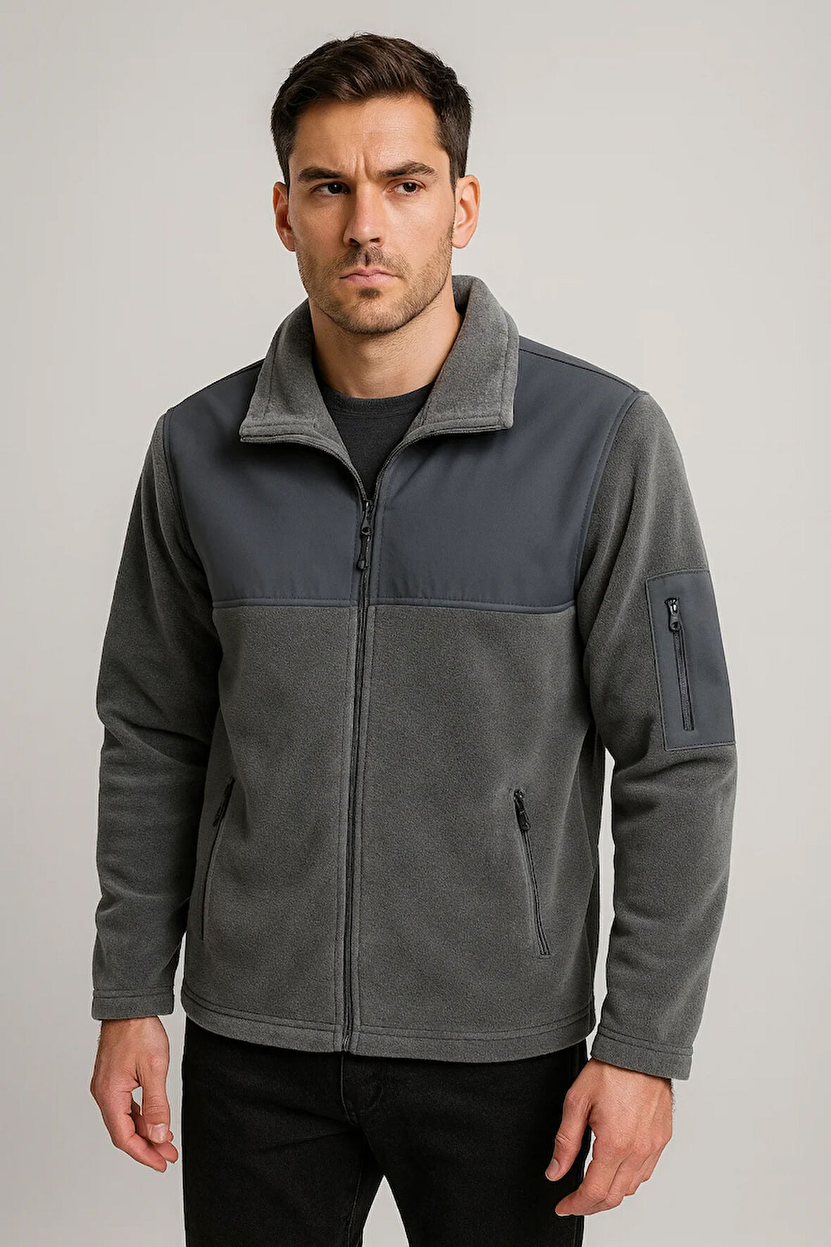 Erkek Polar Softshell Outdoor Ceket – Su İtici Kumaş - Fermuarlı Cepler - Sıcak Tutma