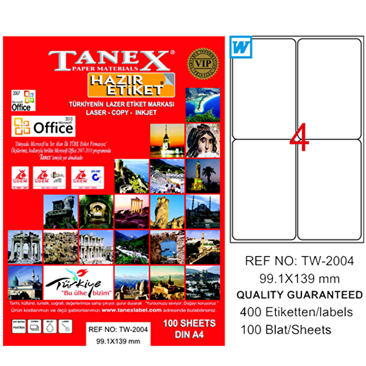 Tanex Lazer Etiket 100 YP 99.1x139 Laser-Copy-Inkjet TW-2004